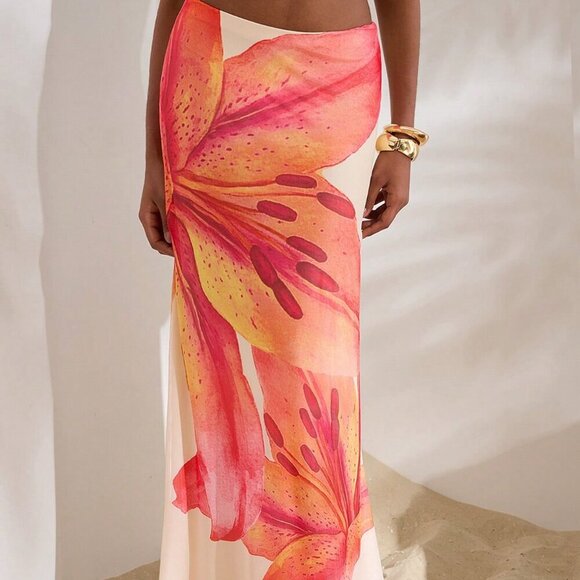 Boho Women's Mesh Low Waisted Bodycon Mermaid Maxi Skirt - Picture 7 of 7